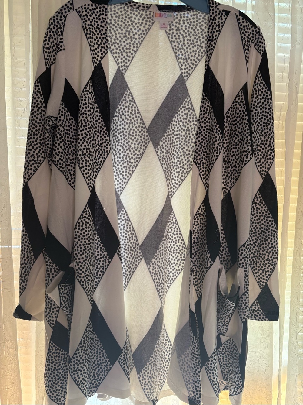 LuLaRoe Black and White Geometric Diamond Open Cardigan